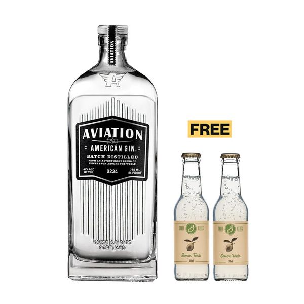 Aviation American Gin 70cl + 2x FREE Lemon Tonic Water