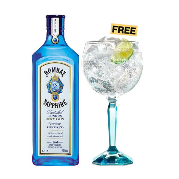 Bombay Sapphire London Dry Gin 75cl + 1x FREE Glass