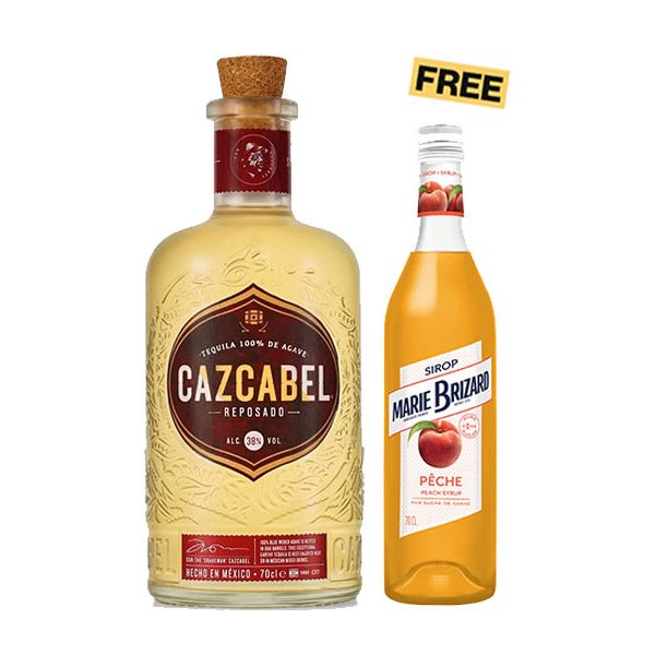 Cazcabel Premium Tequila Reposado 70cl + 1x FREE Marie Brizard Peach Syrup 70cl