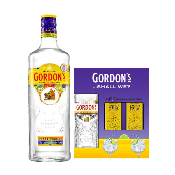 Gordon's London Dry Gin 75cl + 2x FREE Tonic Cans