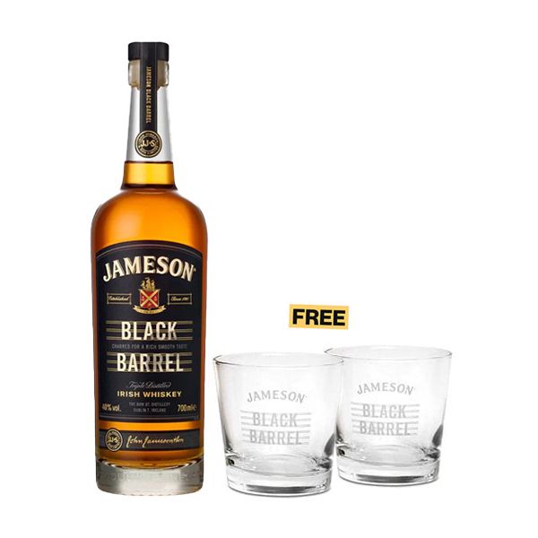 Jameson Irish Whiskey Black Barrel 70cl + 2x FREE Glasses