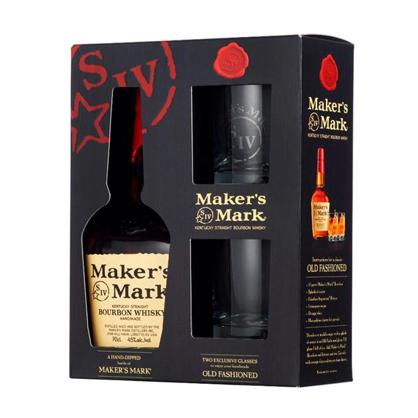 Maker's Mark Bourbon Whiskey 75cl + 2 FREE Glasses