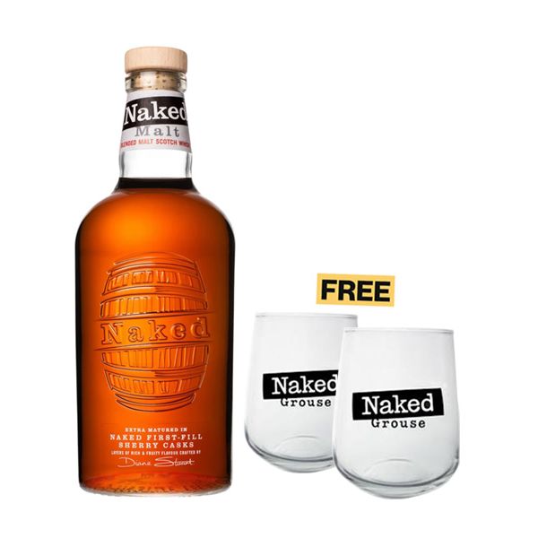 Naked Malt Scotch Blended Malt 70cl + 2x FREE Glasses