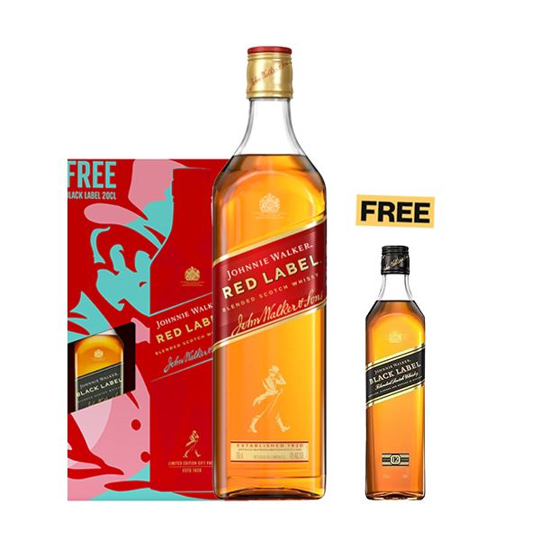 Johnnie Walker Red Label Blended Scotch Whisky 75cl + 1x FREE Black Label 20cl