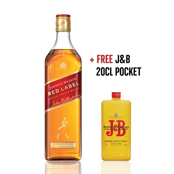 Johnnie Walker Red Label Blended Scotch Whisky 75cl + 1x FREE J&B 20cl
