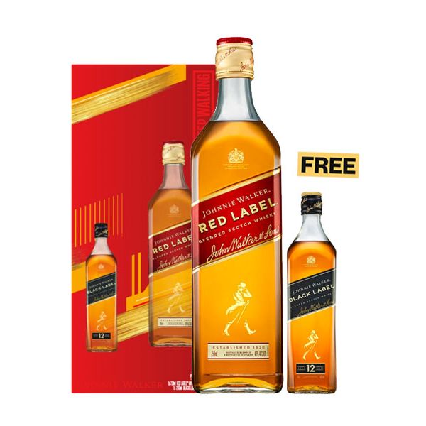 Johnnie Walker Red Label Blended Scotch Whisky 75cl + 1x FREE Black Label 20cl