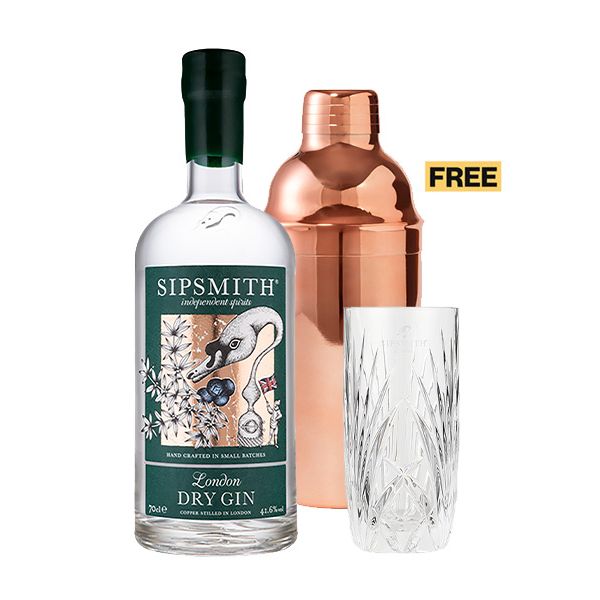 Sipsmith London Dry Gin 70cl + 1x FREE Glass & Cocktail Shaker