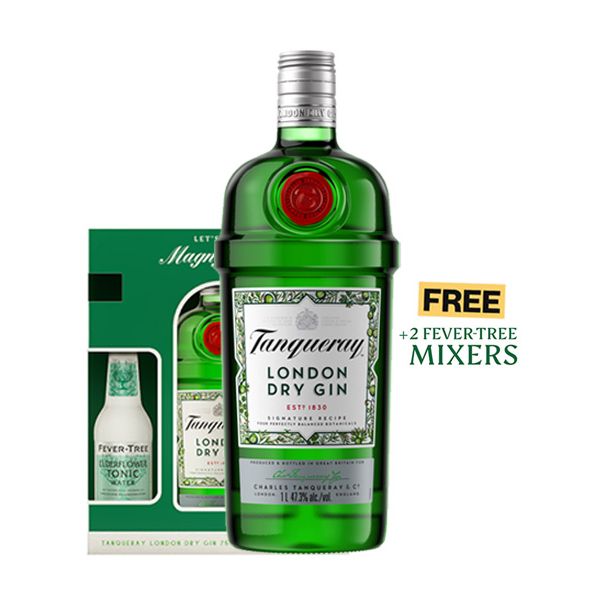 Tanqueray London Dry Gin 75cl Gift Box + 2x FREE Mixers