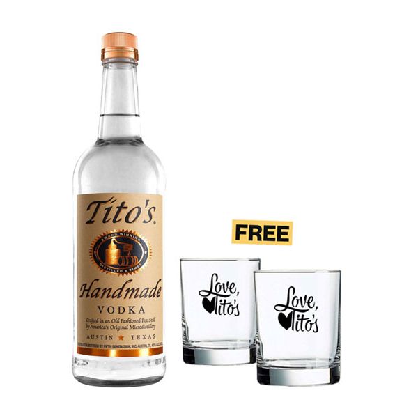 Tito's Handmade Vodka 75cl + 2x FREE Glasses