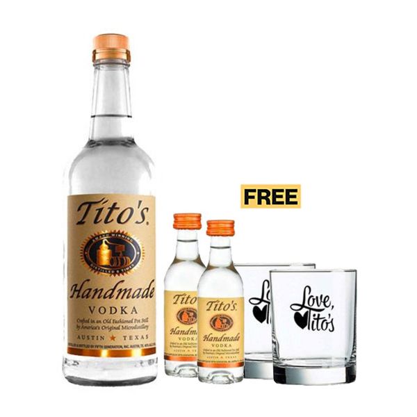 Tito's Handmade Vodka 75cl + 2x FREE 5cl & 2x FREE Glasses