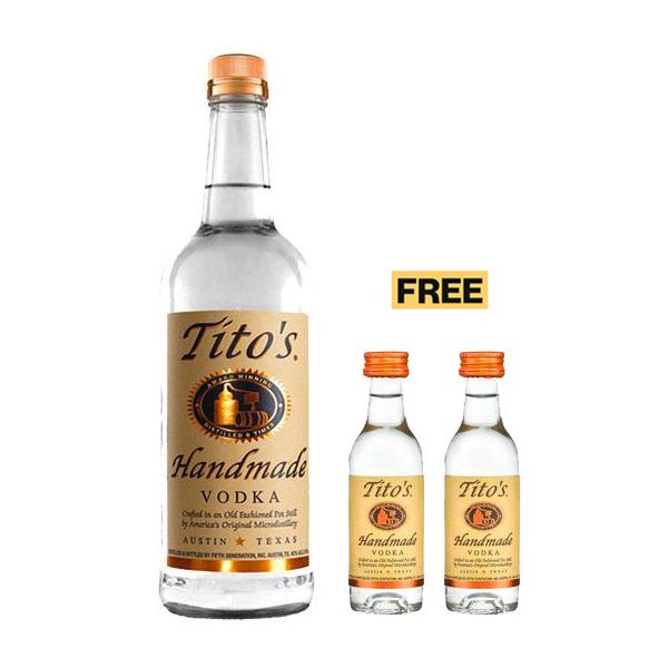 Tito's Handmade Vodka 75cl + 2x FREE 5cl