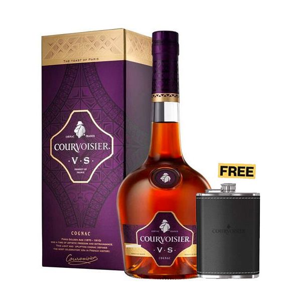 Courvoisier V.S Cognac 70cl + 1x FREE Flask